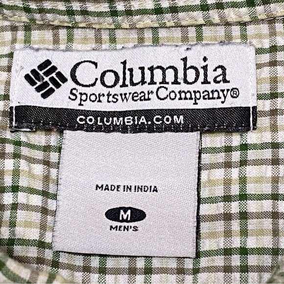 Columbia Outdoor Plaid Hiking Shirt Green White Button Front Medium - Picture 4 of 6